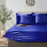 Royal Blue Satin Queen Duvet Cover Set - 6 Pieces