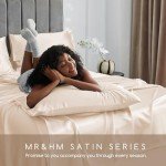 Silky Queen Size Satin Bed Sheet Set - Beige