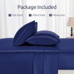 Navy Blue Queen Satin Bed Sheet Set, 4 Pcs