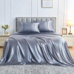 Sasttie Twin Satin Sheet Set - Light Grey