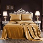 Gold Satin Queen Bed Sheet Set - 4 Pieces