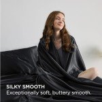 Bedsure Queen Satin Sheet Set - Black, 4 Pieces