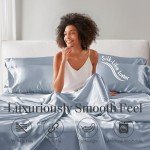 Queen Satin Bed Sheet Set – Soft & Silky Blue