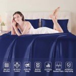 Navy Blue Queen Satin Bed Sheet Set, 4 Pcs