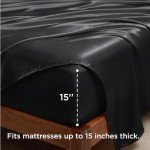Bedsure Queen Satin Sheet Set - Black, 4 Pieces