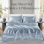 Queen Satin Bed Sheet Set – Soft & Silky Blue