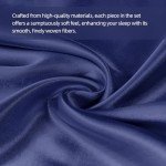 Navy Blue Queen Satin Bed Sheet Set, 4 Pcs