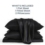 Bedsure Queen Satin Sheet Set - Black, 4 Pieces