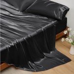 Bedsure Queen Satin Sheet Set - Black, 4 Pieces