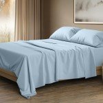 Luxurious Light Blue Egyptian Cotton King Sheet Set