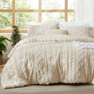 Beige Boho Tufted King Comforter Set - 3 Pieces