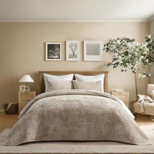 Luxurious King Size Velvet Quilt Set - Beige Taupe