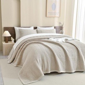 Oversized King Cotton Bedspread Quilt Set - Wheat