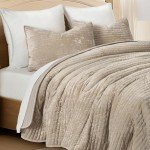 Luxurious King Size Velvet Quilt Set - Beige Taupe