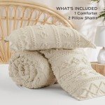 Beige Boho Tufted King Comforter Set - 3 Pieces