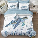 Ocean-Themed Twin Bedding Set 6 Pieces - Teal Blue