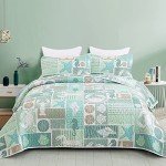 DJY Green Coastal Beach Queen Quilt Set