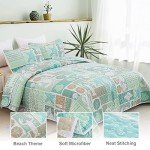DJY Green Coastal Beach Queen Quilt Set