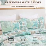 DJY Green Coastal Beach Queen Quilt Set