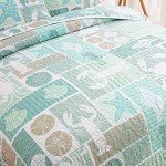 DJY Green Coastal Beach Queen Quilt Set