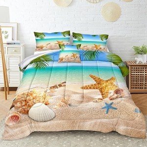 Beach Themed Queen Bedding Set with Cushion Cover
