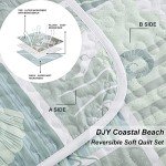 DJY Green Coastal Beach Queen Quilt Set