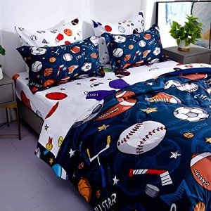 Sports Themed Twin Bed Set for Kids - 7 Piece