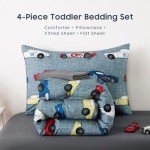 Colorful Race Car Toddler Bedding Set - 4 Pieces