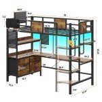 Twin Loft Bed with Desk, LED Lights & Storage