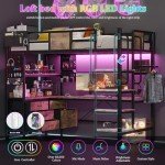 Twin Loft Bed with Desk, LED Lights & Storage
