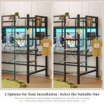 Twin Loft Bed with Desk, LED Lights & Storage