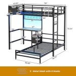 Black Twin Over Twin Bunk Bed with Desk & Storage