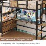 Twin Loft Bed with Desk, LED Lights & Storage