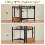 Rustic Brown Twin Over Twin Metal Bunk Bed