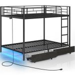 Full Over Full Metal Bunk Bed with USB & LED