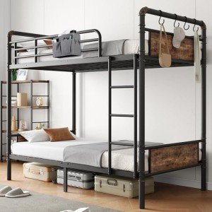 Twin Over Twin Metal Bunk Bed with Ladder