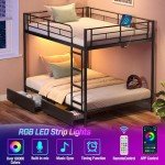 Full Over Full Metal Bunk Bed with USB & LED