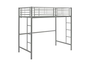 Silver Metal Twin Loft Bunk Bed with Ladder