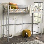 Silver Metal Twin Loft Bunk Bed with Ladder