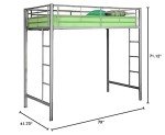 Silver Metal Twin Loft Bunk Bed with Ladder
