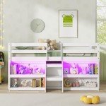 Giantex Low Loft Bed with LED Lights & Storage
