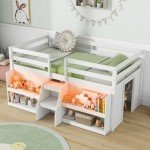 Giantex Low Loft Bed with LED Lights & Storage