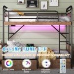 Twin XL Gaming Bunk Bed with LED Lights