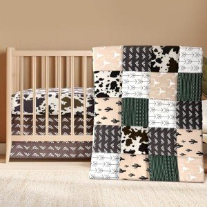 Neutral Cow and Cactus 3-Piece Crib Bedding Set