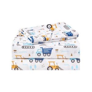 Blue Excavator Kids Twin Bed Sheet Set