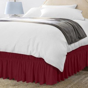 Burgundy Queen Bed Ruffle with Adjustable Elastic