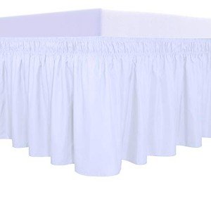 Adjustable Ruffled Bed Skirt with Elastic Belt - White