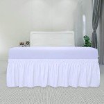 Adjustable Ruffled Bed Skirt with Elastic Belt - White