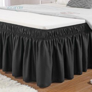 Black Queen Size Wrap Around Bed Skirt, 14-Inch Drop