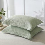 Sage Green Floral Cotton Pillow Sham Set